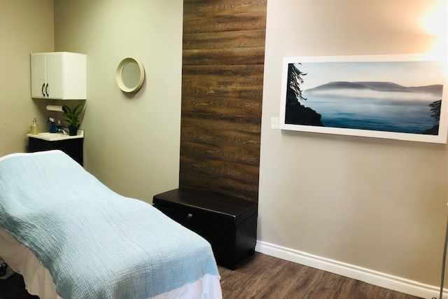 Massage treatment room at Palm and Cedar Parksville, BC